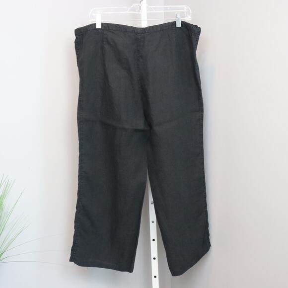 London Jean Black 100% Linen Pants Size 12 | Wide Leg Pull-On Cropped Drawstring - Picture 2 of 6